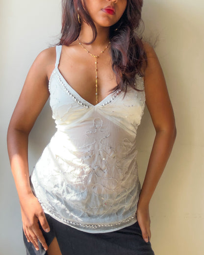 White Beaded Top