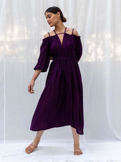 Myaara Wine Off Shoulder Dress