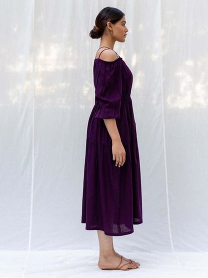 Myaara Wine Off Shoulder Dress