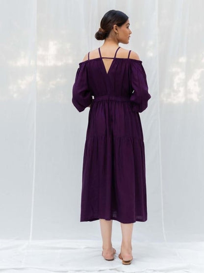 Myaara Wine Off Shoulder Dress