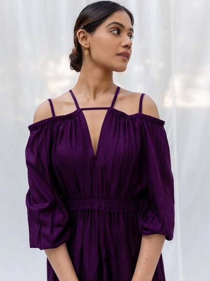 Myaara Wine Off Shoulder Dress