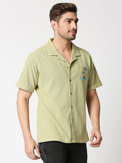 Blamblack Mint Green Cotton Relaxed Fit Shirt