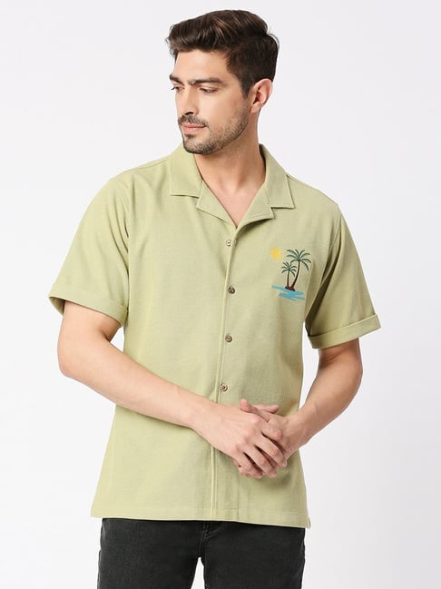 Blamblack Mint Green Cotton Relaxed Fit Shirt