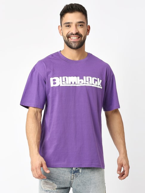 Blamblack Violet Relaxed Fit Printed Oversized Crew Tee