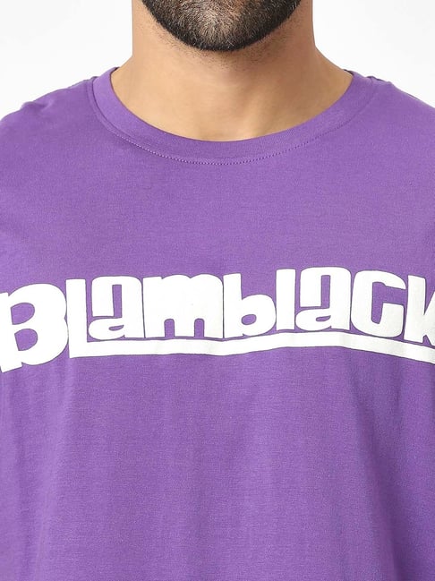 Blamblack Violet Relaxed Fit Printed Oversized Crew Tee