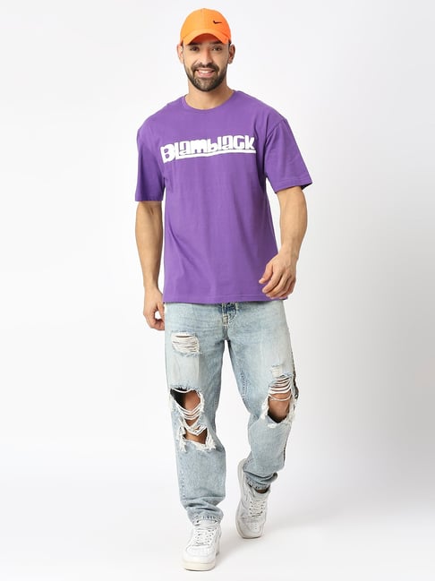 Blamblack Violet Relaxed Fit Printed Oversized Crew Tee