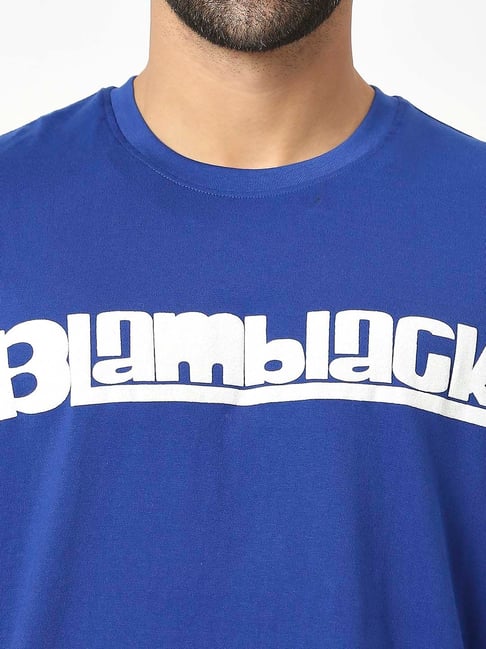 Blamblack Royal Blue Relaxed Fit Printed Oversized Crew Tee