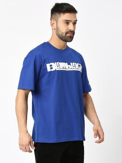 Blamblack Royal Blue Relaxed Fit Printed Oversized Crew Tee