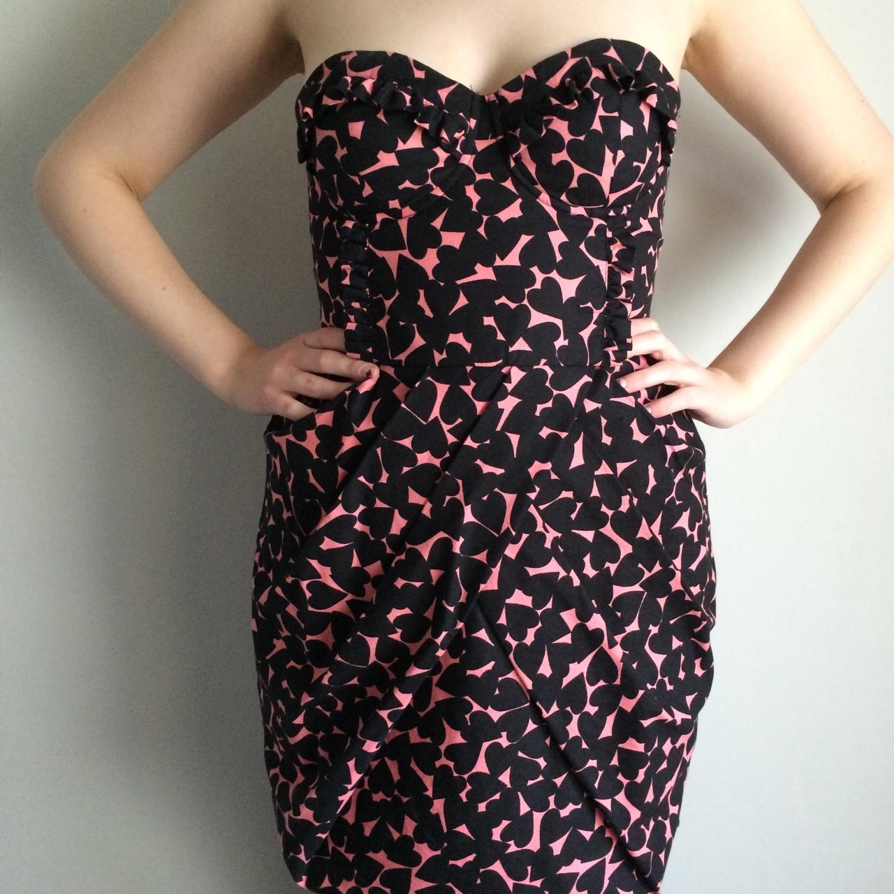 H&M Lined Strapless Pink With Black Heart Dress