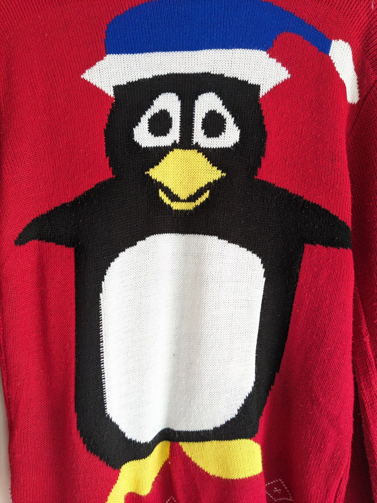 FAB Penguin Print Red Christmas Sweater