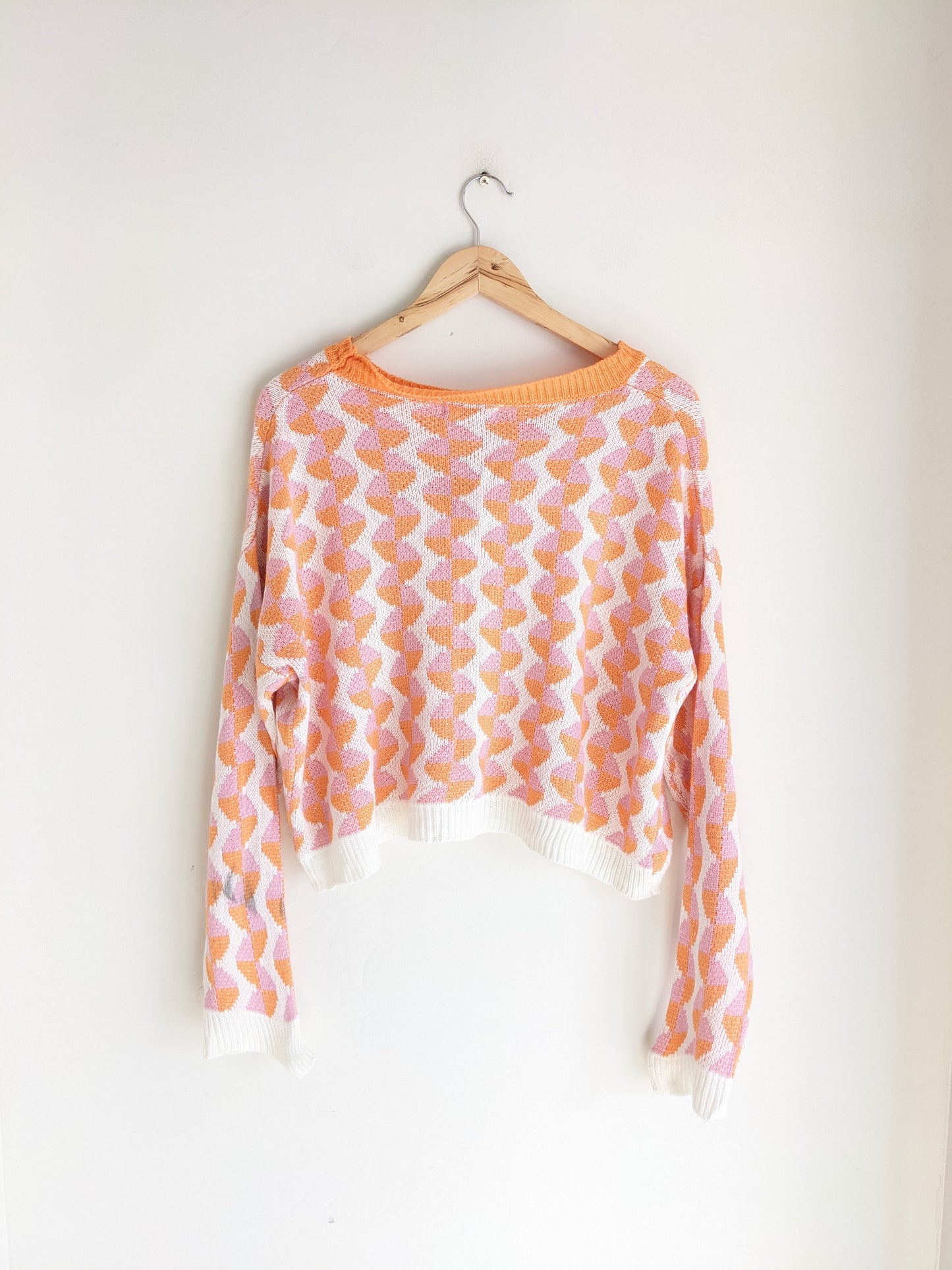 Shein Orange White Printed Sweater