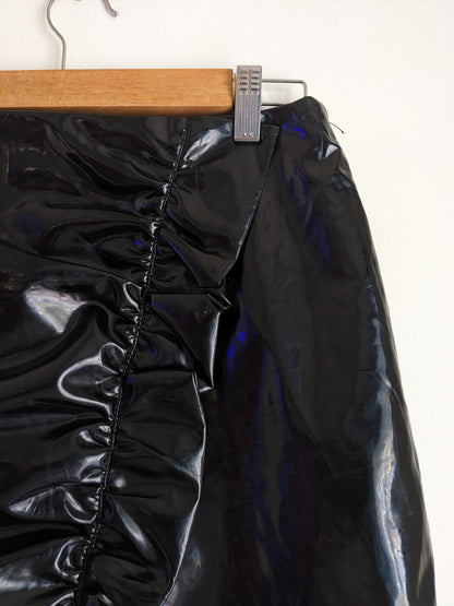 Mango Black Flare Leather Skirt