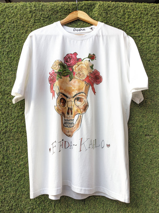 Handpainted Frida Kaho Skull Abstract Tee