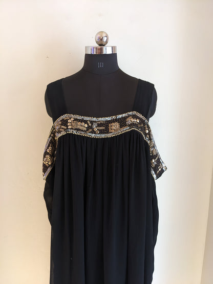 Black Embroidered Short Dress