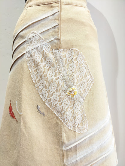 Yellow Denim Embroidered Skirt