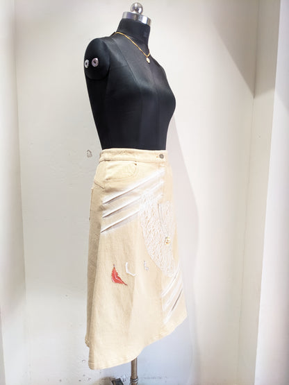 Yellow Denim Embroidered Skirt