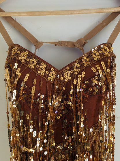 Gold Sequin Brown Bodysuit Dress