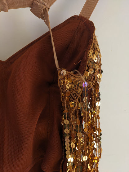Gold Sequin Brown Bodysuit Dress