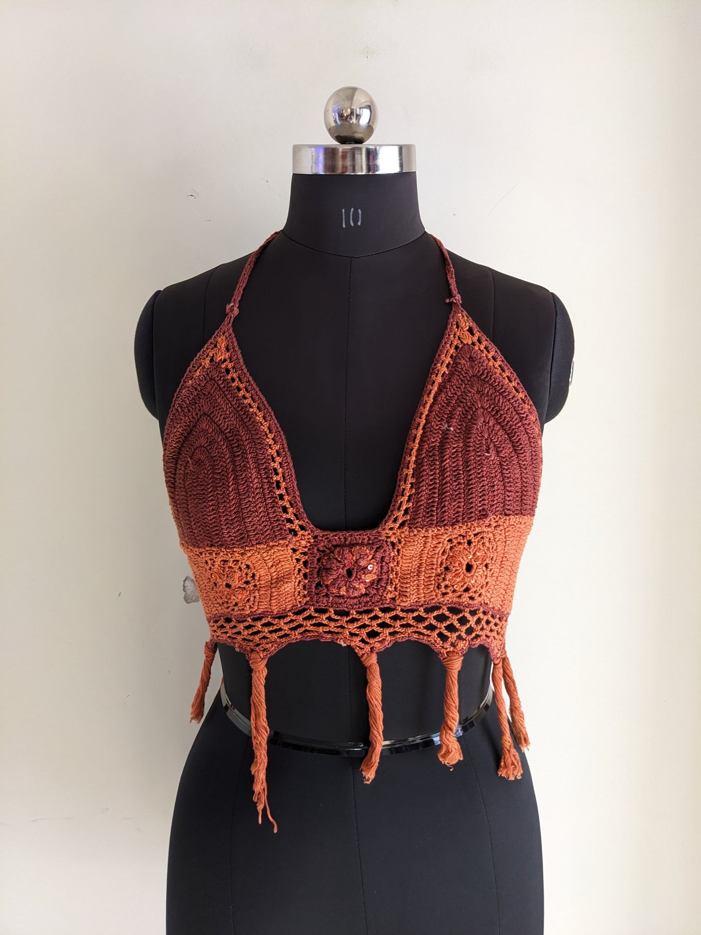 Tree Of Life Orange & Brown Crochet Top