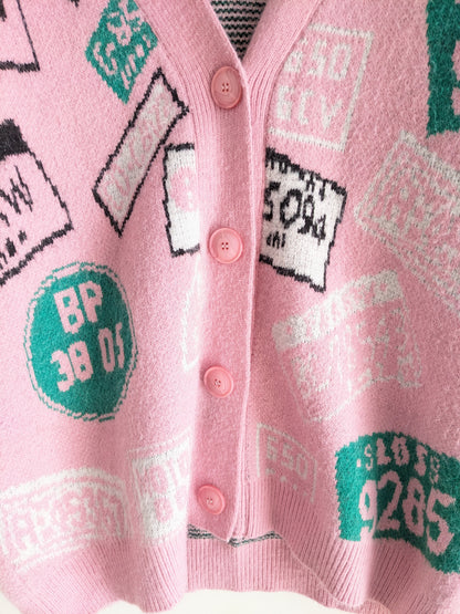 Y2K Quirky Pink Cardigan