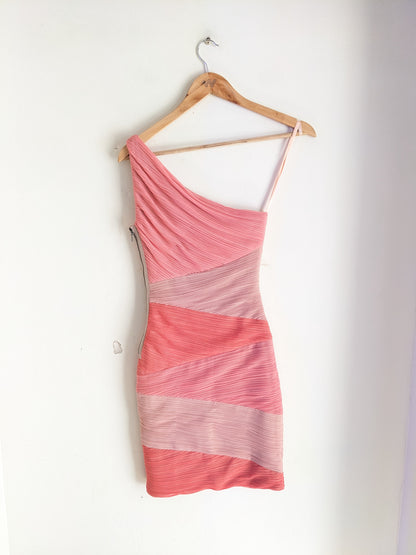 BCBG Pink One Shoulder Bandage Dress