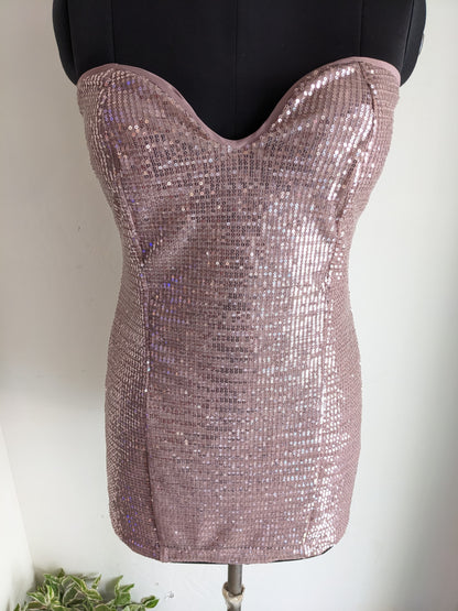 NewMe Light Pink Sweetheart Neck Sequin Prom Dress