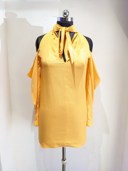 AQ/AQ Sexy Yellow Mini Dress With Cold Shoulder