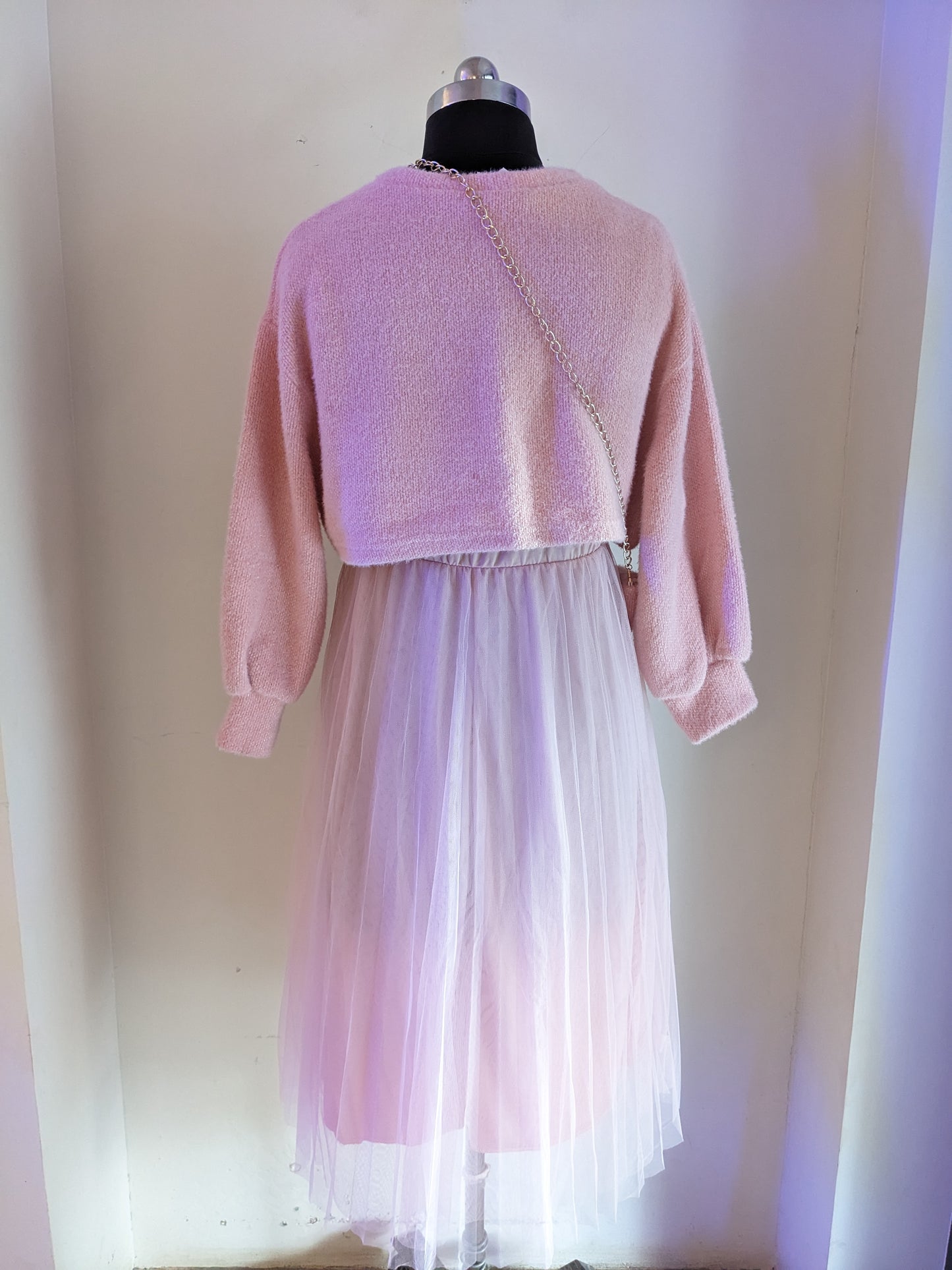 Wonderlust By Sahiba Pink Sweater & Dress With Gil Bag