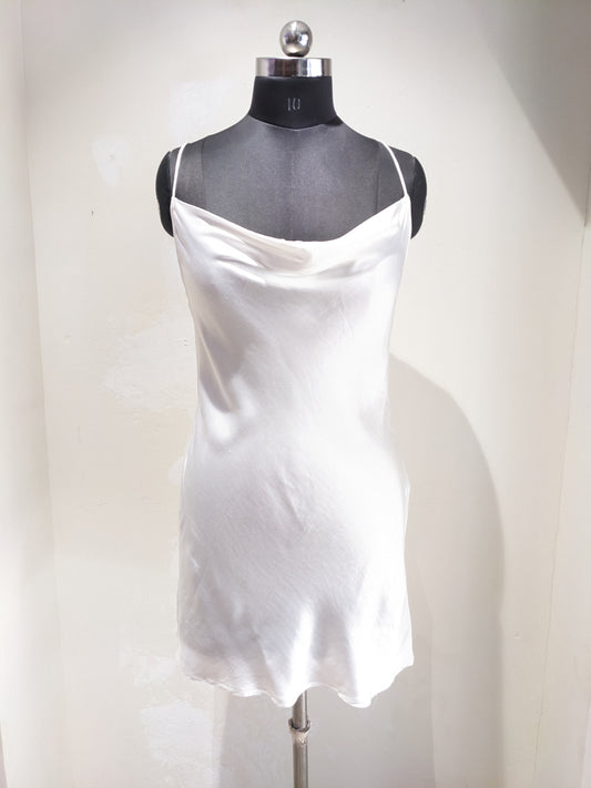 H&M White Tie Detail Satin Dress