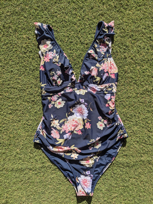 Cupshe Navy Blue Floral Print Swimwear