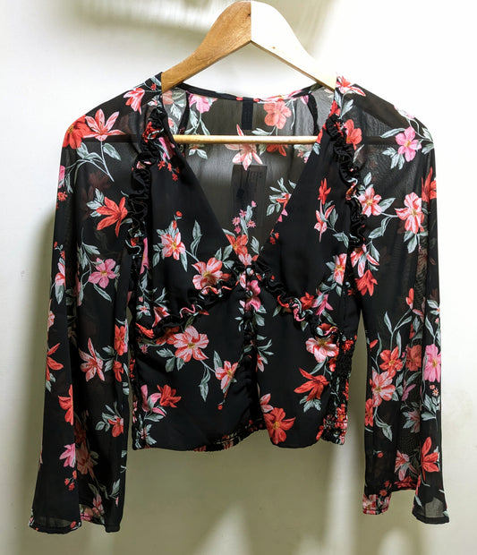 Divided Black Floral Top