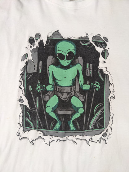 Gildan White Green Alien Graphic Tee