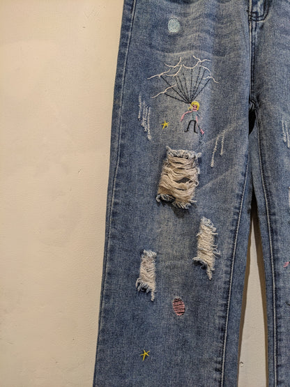 Embroidered Dark Blue Jeans