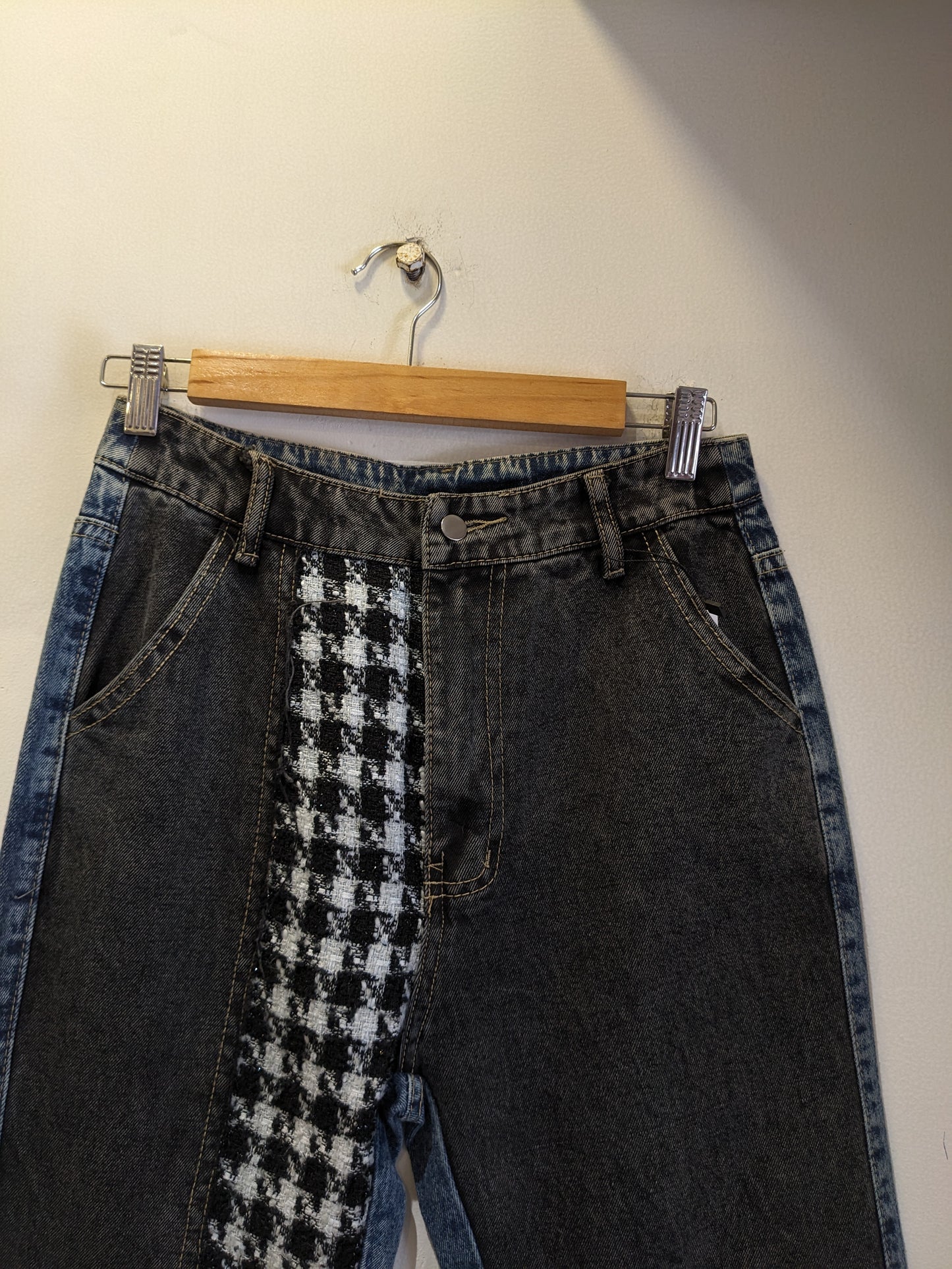 Blue Black Plaid Straight Fit Jeans