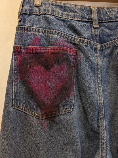 Dark Blue Straight Fit Jeans With Heart Graffiti