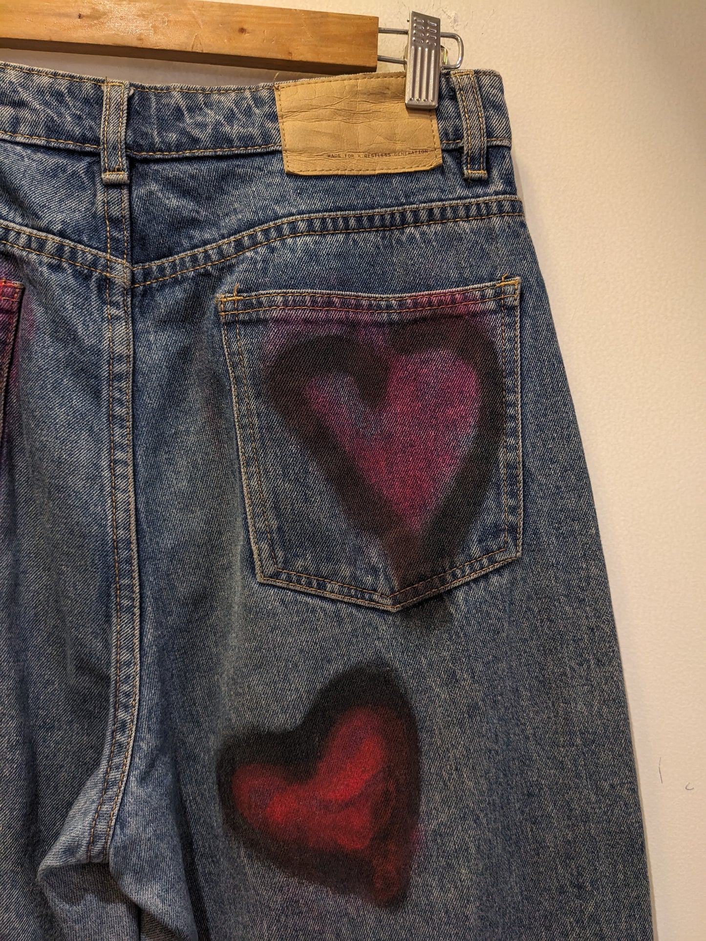 Dark Blue Straight Fit Jeans With Heart Graffiti