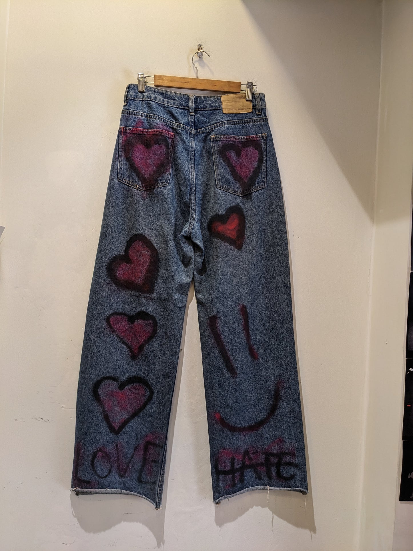 Dark Blue Straight Fit Jeans With Heart Graffiti