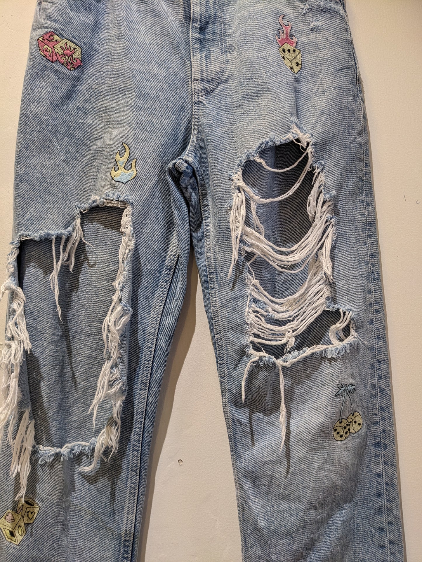 Bershka Light Blue Jeans With Embroidered Patches