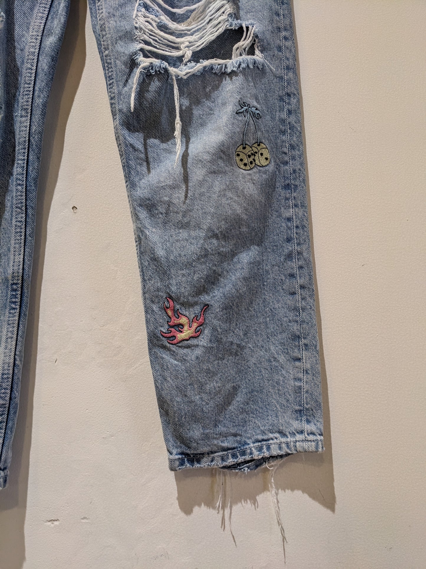 Bershka Light Blue Jeans With Embroidered Patches