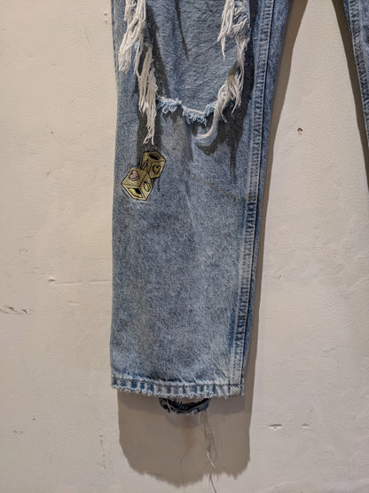 Bershka Light Blue Jeans With Embroidered Patches