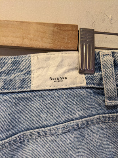 Bershka Light Blue Jeans With Embroidered Patches