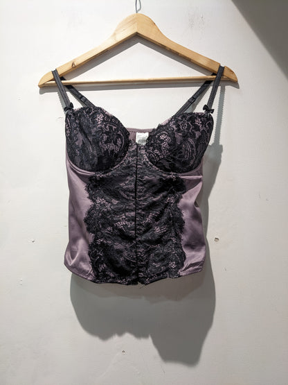 H&M Purple Bustier Corset With Black Lace Overlay