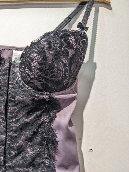 H&M Purple Bustier Corset With Black Lace Overlay