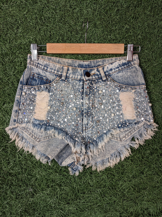 ANKO HAND BEADED BANDITS  DENIM SHORTS