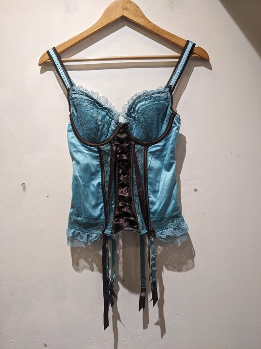 Sea Blue Corset With Brown Bow Detailing