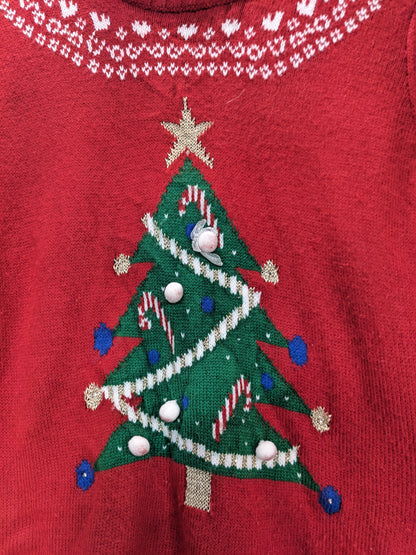 Papaya Red Christmas Sweater Tree Print