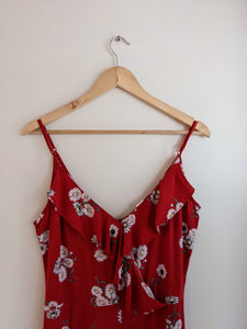 H&M Divided Red Floral Print Jumpsuit