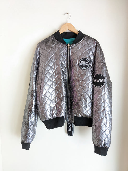 Mod Wave Movement Reversible Quilted Bomber Jacket