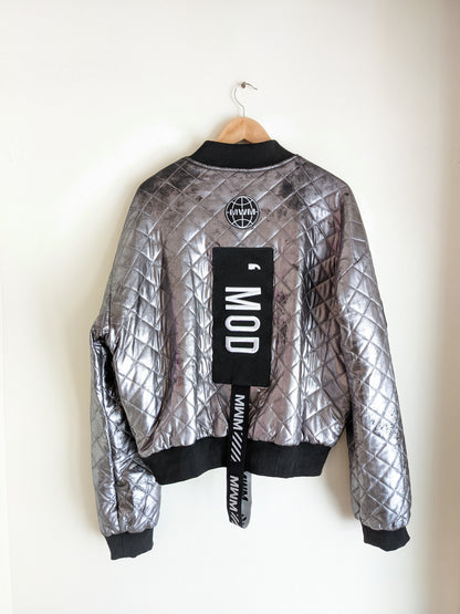 Mod Wave Movement Reversible Quilted Bomber Jacket