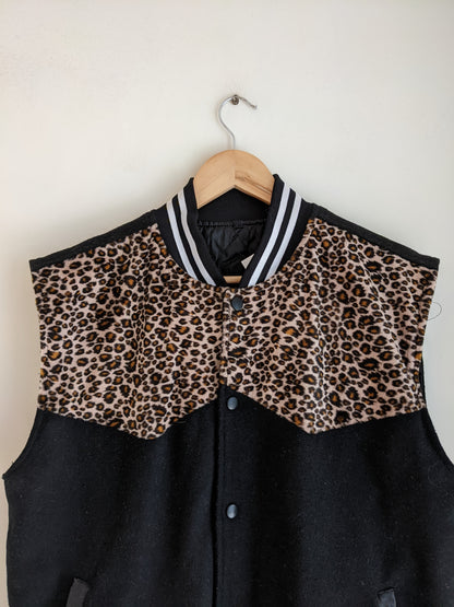 Cheetah Print Sleeveless Black Sehanuniv Varsity Jacket